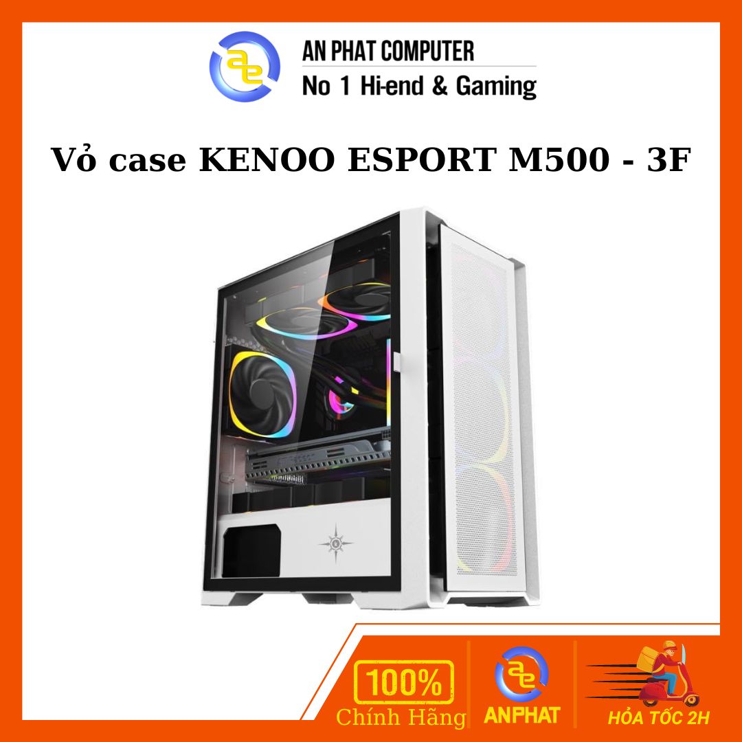 Vỏ case KENOO ESPORT M500 - 3F - MàuTrắng MATX (3 Fan RGB)