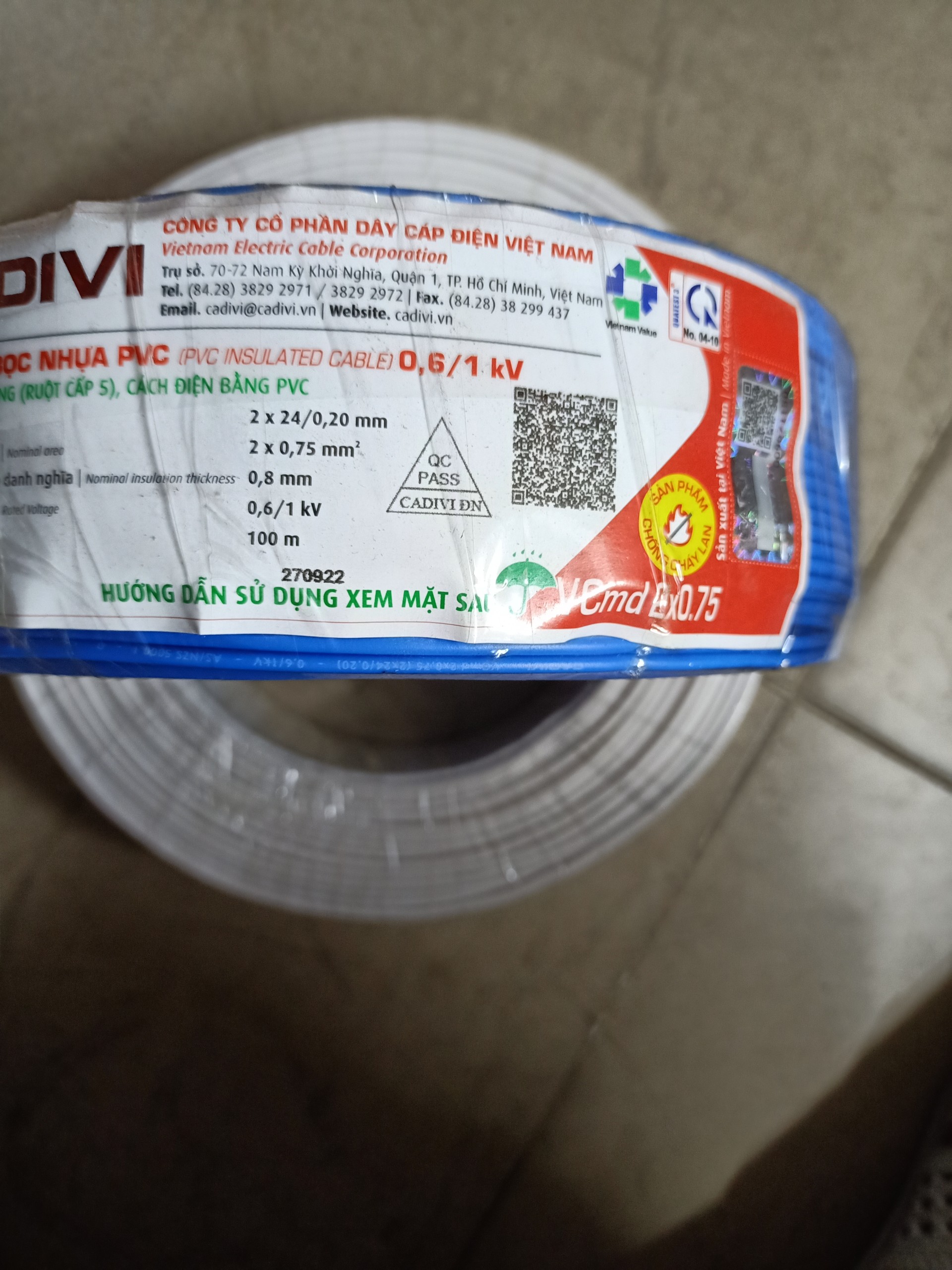 DÂY ĐIỆN ĐÔI CADIVI 2 x 24