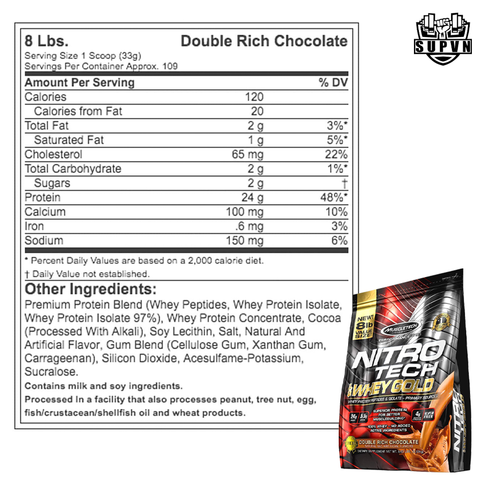 NitroTech 100% Whey Gold 8lbs (109Serving) - Sữa Tăng Cơ Whey Protein Tinh Khiết