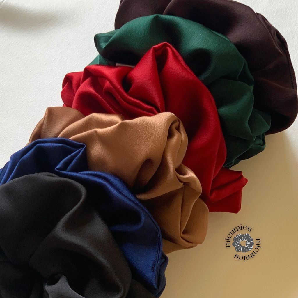 Phụ kiện tóc cột tóc scrunchies handmade lụa satin mềm chun co giãn bảo vệ tóc S1048