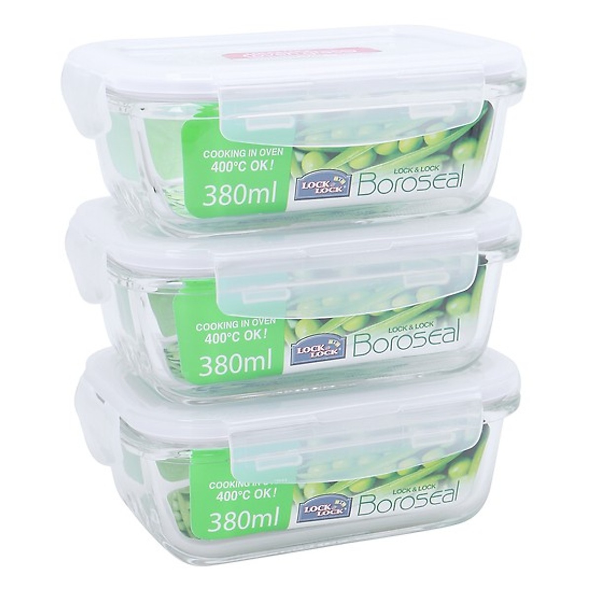 Bộ 3 hộp thủy tinh tròn chịu nhiệt cao lock&lock llg822 400ml