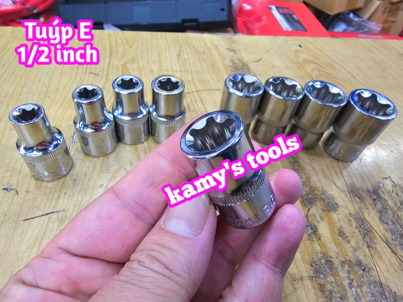 [HCM]Bộ Tuýp E 9 Cục Thép lỗ 1/2 inch Chrome Vanadium E10-E24 Bộ Khẩu E Đầu Khẩu E