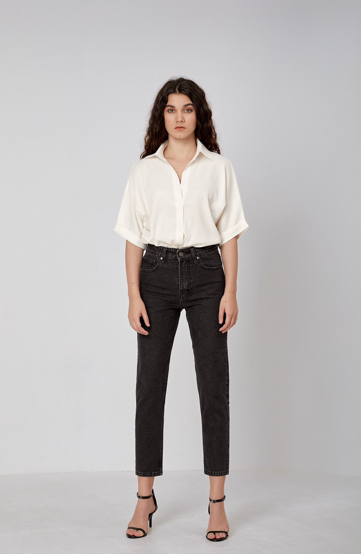 Quần Jeans Lưng Cao Nữ - Momfit Dark Grey - Hashtagem ( Mã MFJ - 07 )