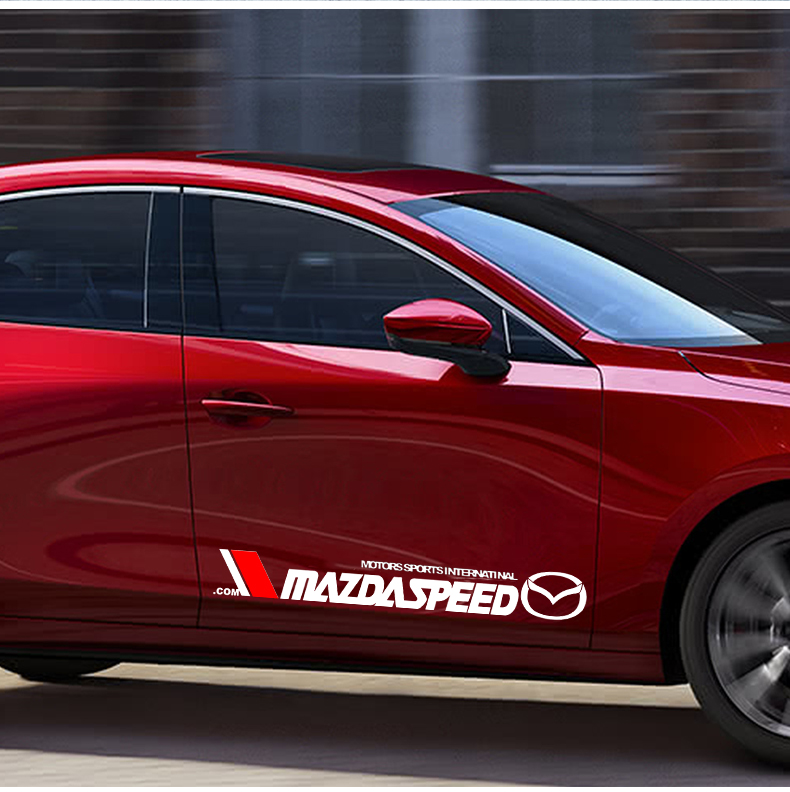 Tem dán cửa phong cách sport phù hợp cho xe mazda decal 3 lớp màu đen trắng trang trí thân xe đẹp mắt