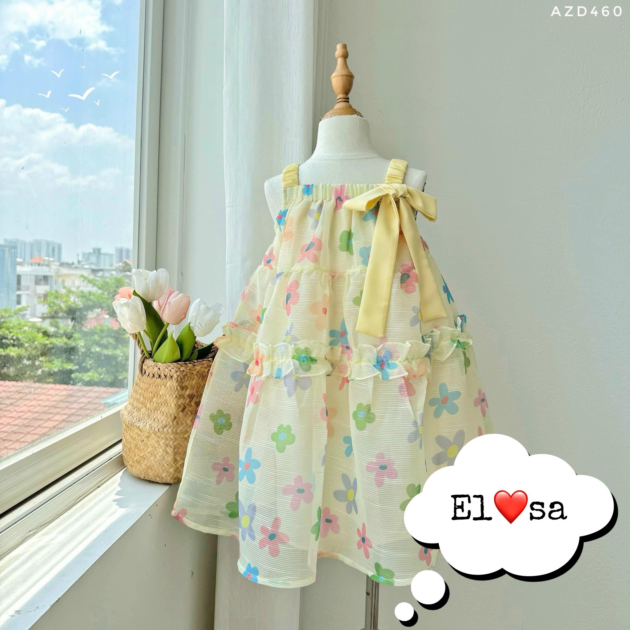 Váy bé gái - Váy bông hoa quai nhúm siêu xinh cho bé gái 1 - 8 Tuổi
