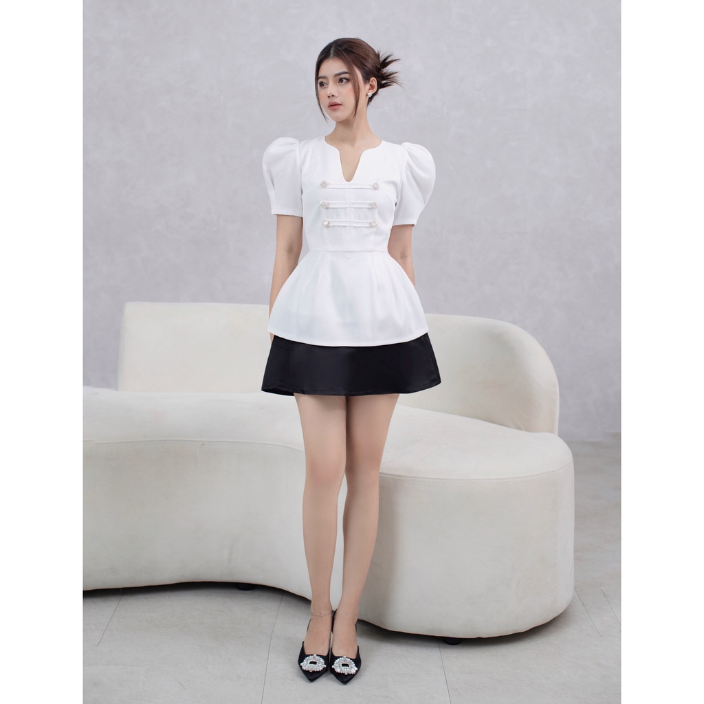 [Mã LAZFASHION42 - giảm 15% đơn từ 349k] ÁO TAY PHỒNG CHÍT EO ĐÍNH NÚT THANH LỊCH - DANIE TOP