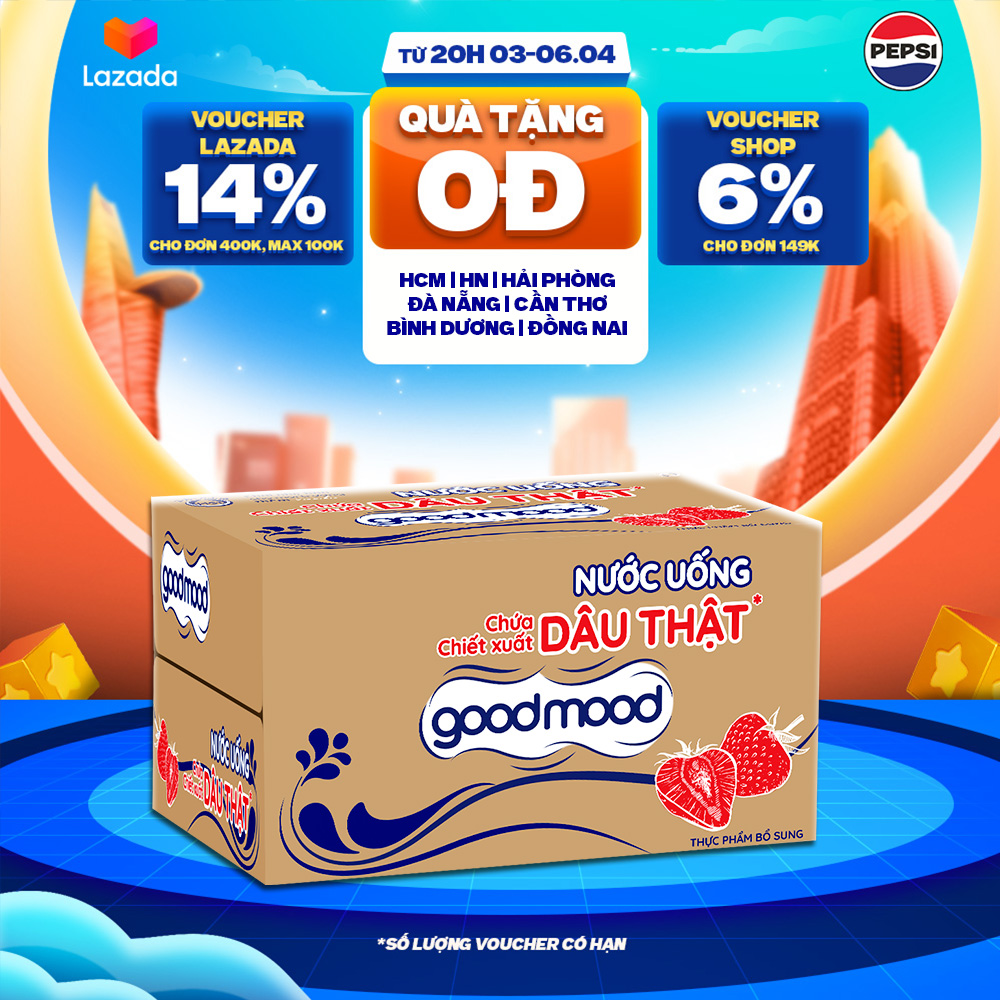 [SALE 15.7] Thùng 24 Chai Nước Uống Vị Dâu Goodmood (450ml/chai)