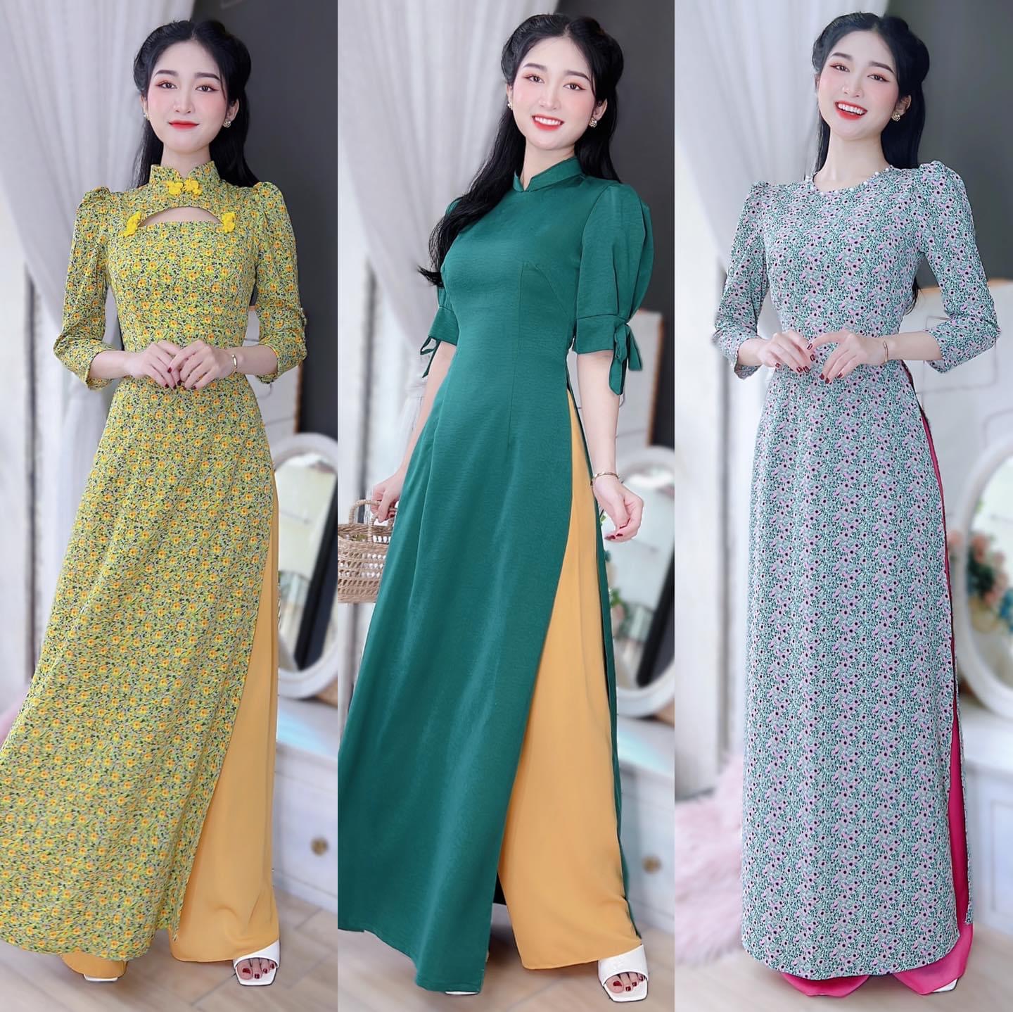 Áo dài lụa tay phồng tay cột nơ màu mới năm nay