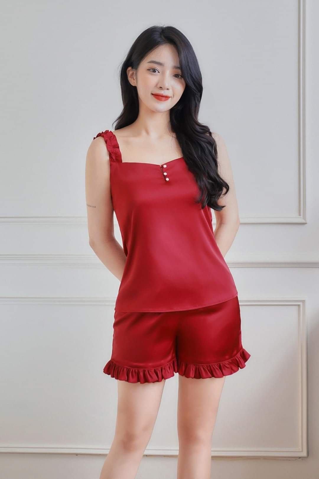 Bộ đồ ngủ lụa 2 dây mặc nhà  lụa satin cao cấp thoáng mát  dưới 75kg