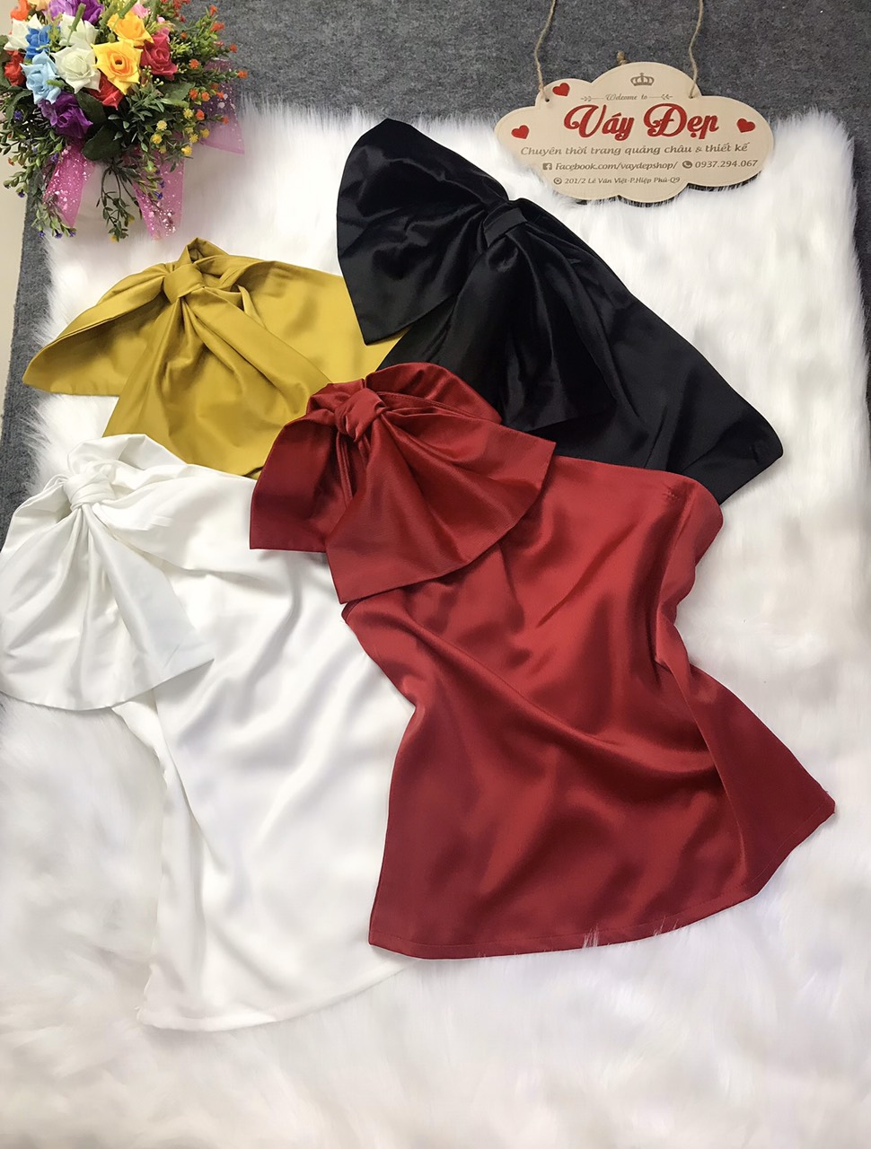 HÌNH THẬT 100% ÁO LỤA NHẬT LỆCH VAI NƠ NHIỀU SIZE, HÀNG THIẾT KẾ