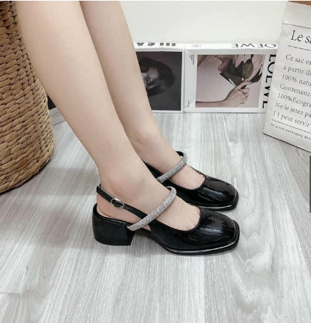 Giày cao gót nữ quai ngang đính đá hở gót 5p Ana QC