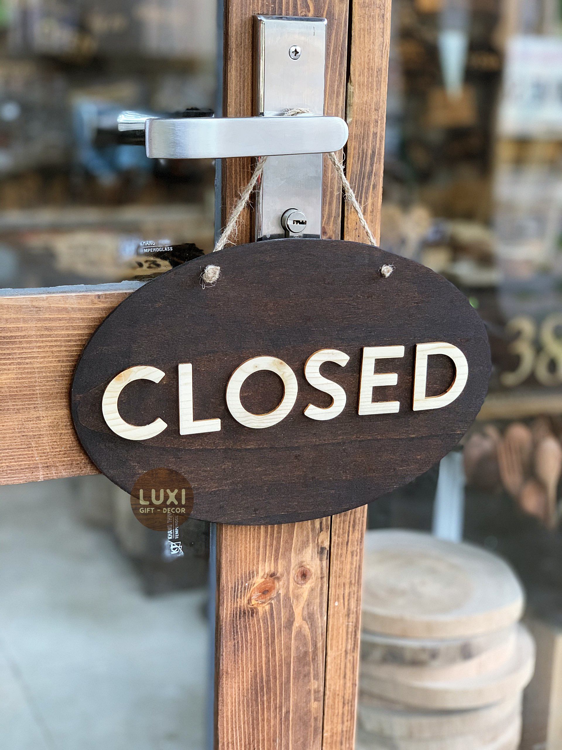 Bảng gỗ treo cửa 2 mặt Open – Close 04 LUXI decor