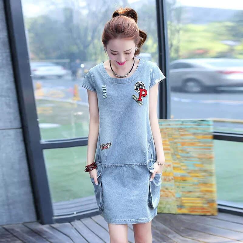 [HCM]Đầm suông jean chữ P