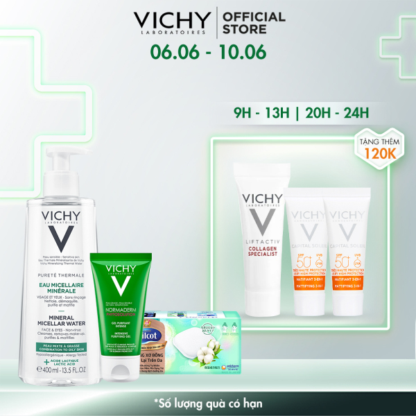 Bộ nước tẩy trang dành cho da dầu Vichy Mineral Micellar Water Oily Skin 400ml cao cấp