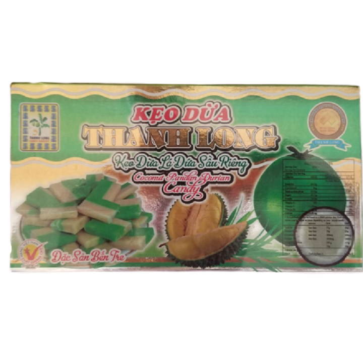 Kẹo dừa lá dứa sầu riêng hiệu Thanh Long - đặc sản Bến Tre 300g