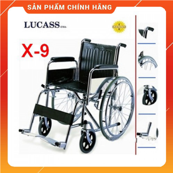 Xe Lăn Tiêu Chuẩn Lucass X9 -  Xe Lăn Tay dành cho người già, người tàn tật – Người sử dụng có thể tự di chuyển – Khung xe chắc chắn, kiên cố, chịu tải trọng 120kg - HÀNG CHÍNH HÃNG - BH 6TH cao cấp