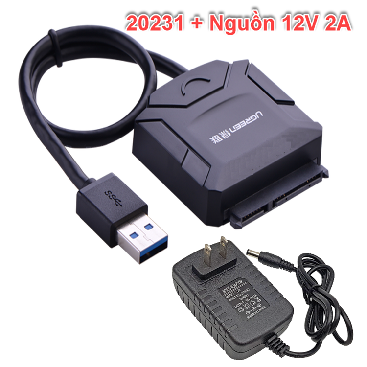 Cáp USB 3.0 to Sata converter UGREEN UG-20231 có nguồn 12V/2A chất lượng cao