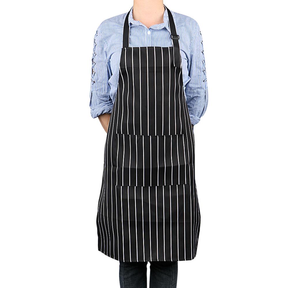 Fashion Adult Black Stripe Bib Home Kitchen Chef Restaurant Waiter Aprons for Cooking Baking Cooking Apron With Pockets For Man Woman Adjustable Apron