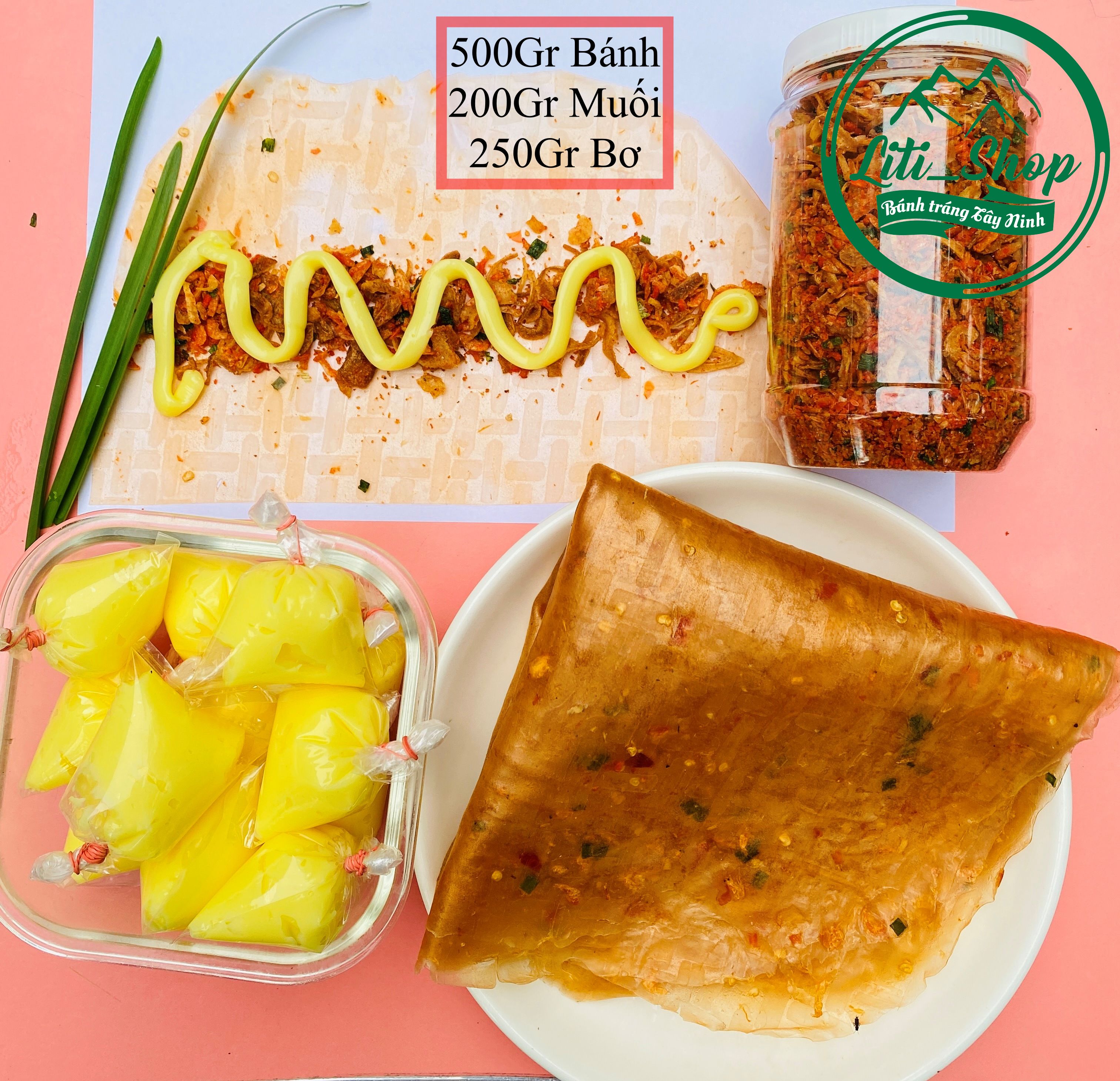 [ĐỒ ĂN VẶT] - Combo Bánh Tráng Dẻo tôm (500gr) - Hành ruốc (200gr) - Bơ vàng (250gr)