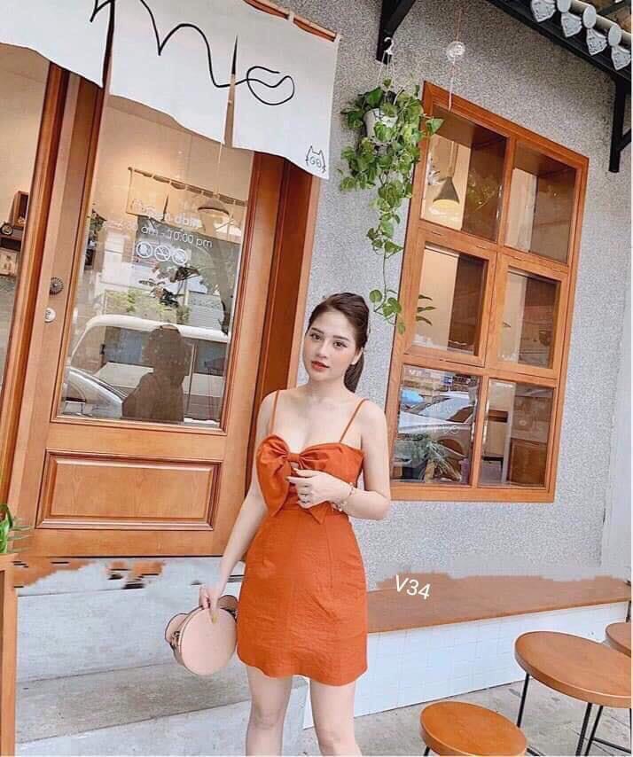[HCM]đầm 2 dây nơ ngực cực xinh
