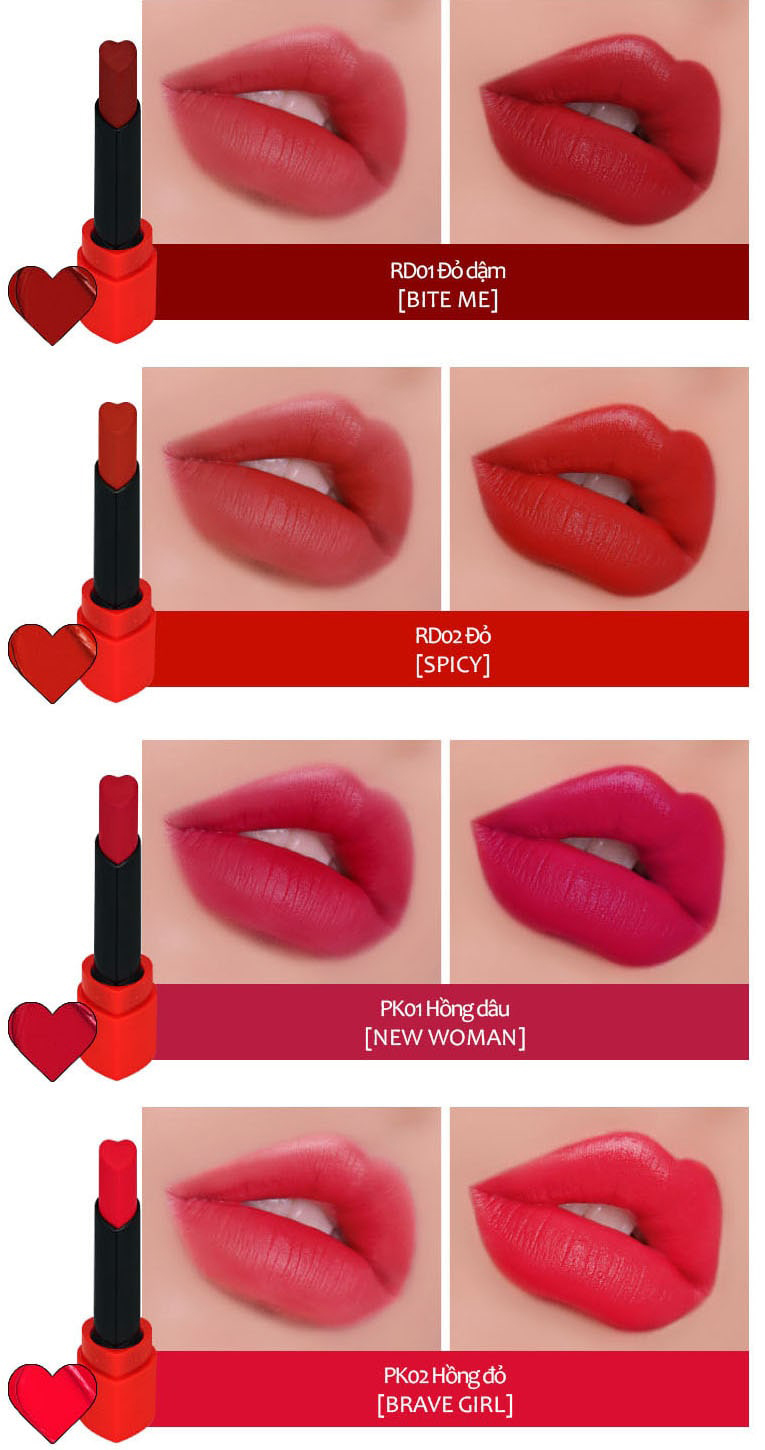 Son lì mềm mịn lâu trôi Holika Holika Heartcrush Lipstick Comfort Velvet  tạo nên một lớp son mềm mượt như nhung trên đôi môi của bạn.