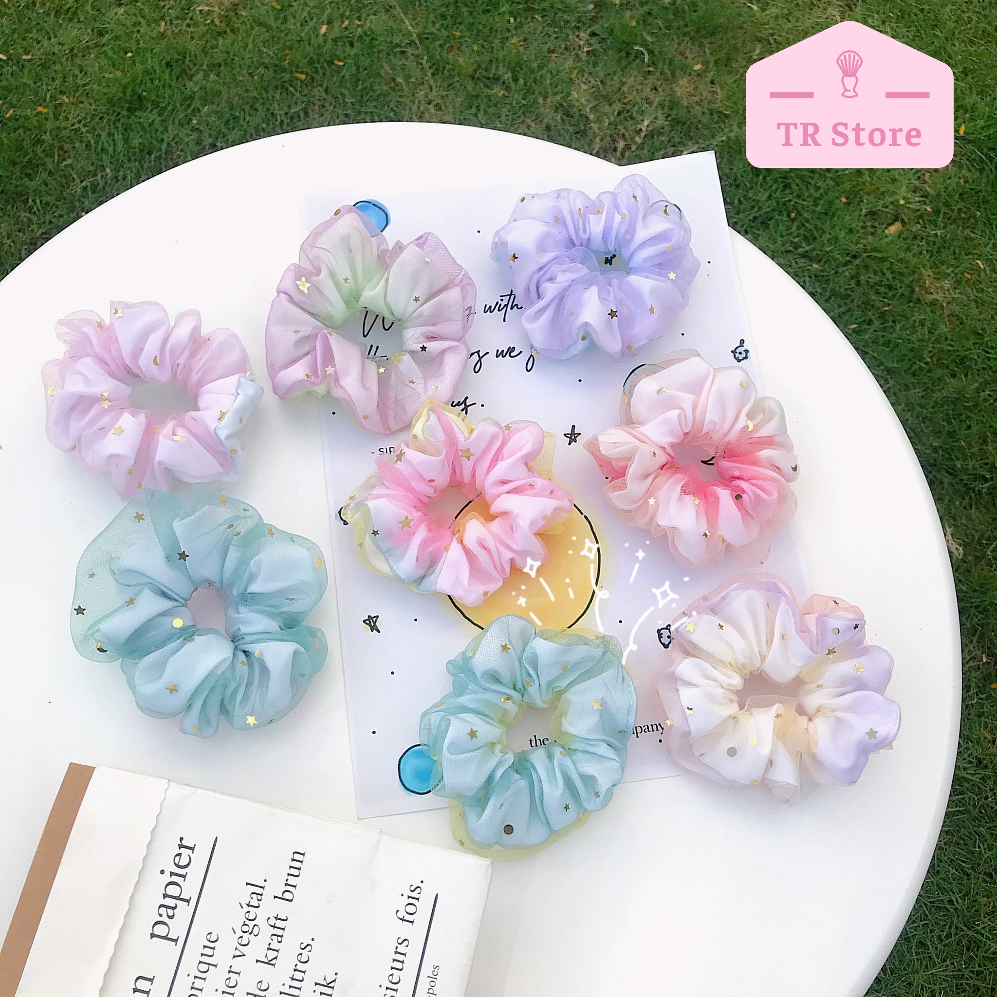 Scrunchies cột tóc Galaxy 2 lớp ombre buộc tóc