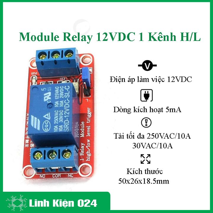 Module relay 12VDC 1 kênh high / low 3 tiếp điểm