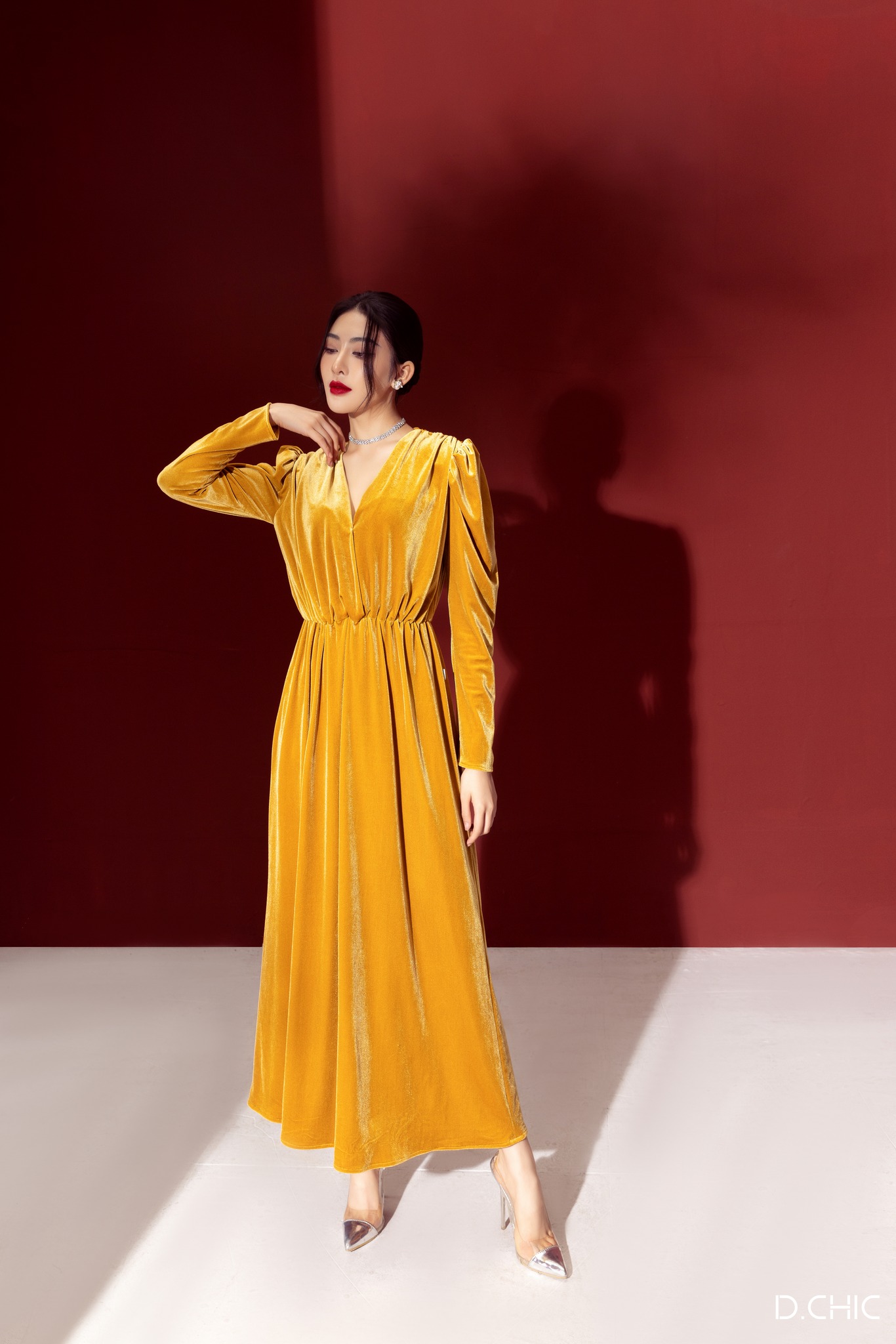 D.chic váy nhung tay bồng dáng xòe ms: 2813179
