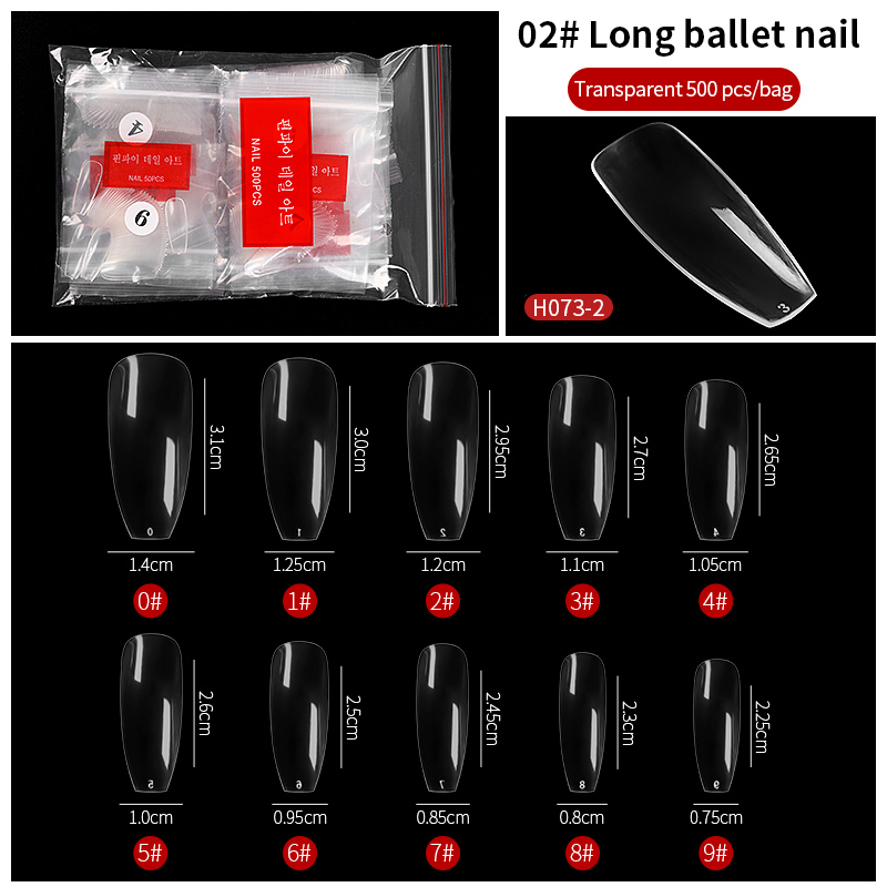 PINPAI 500pcs ABS Half Full Cover Long Coffin French Fake False Nails Tips Claw Stiletto C Smile Artificial Nail Tip Resin Fingernail
