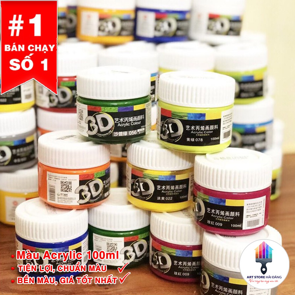 Màu vẽ acrylic 3d 100ml chính hãng<3 màu chuẩn<3 không mùi<3 bền màu