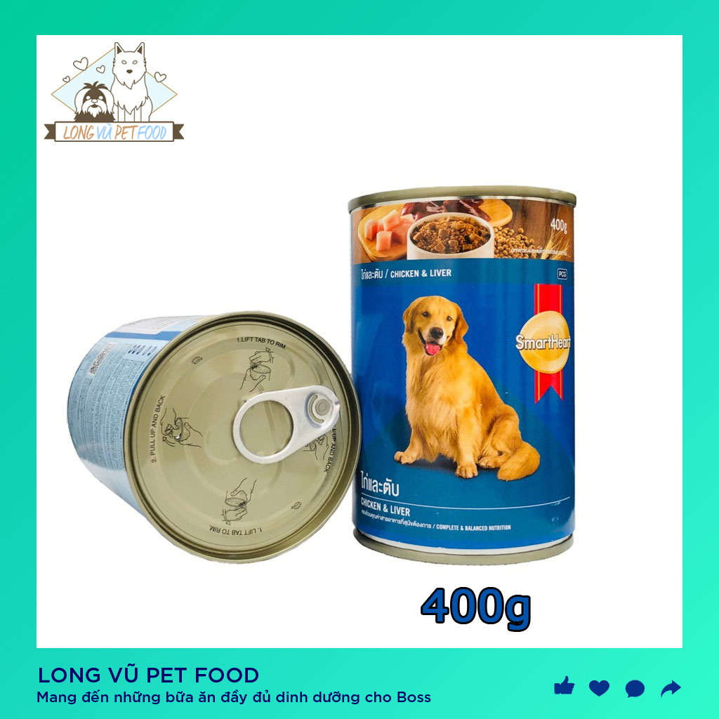 Thức Ăn Cho Chó Smartheart Dạng Pate thịt gà và gan Lon 400g Xuất xứ Thái Lan - Long Vũ Pet Food