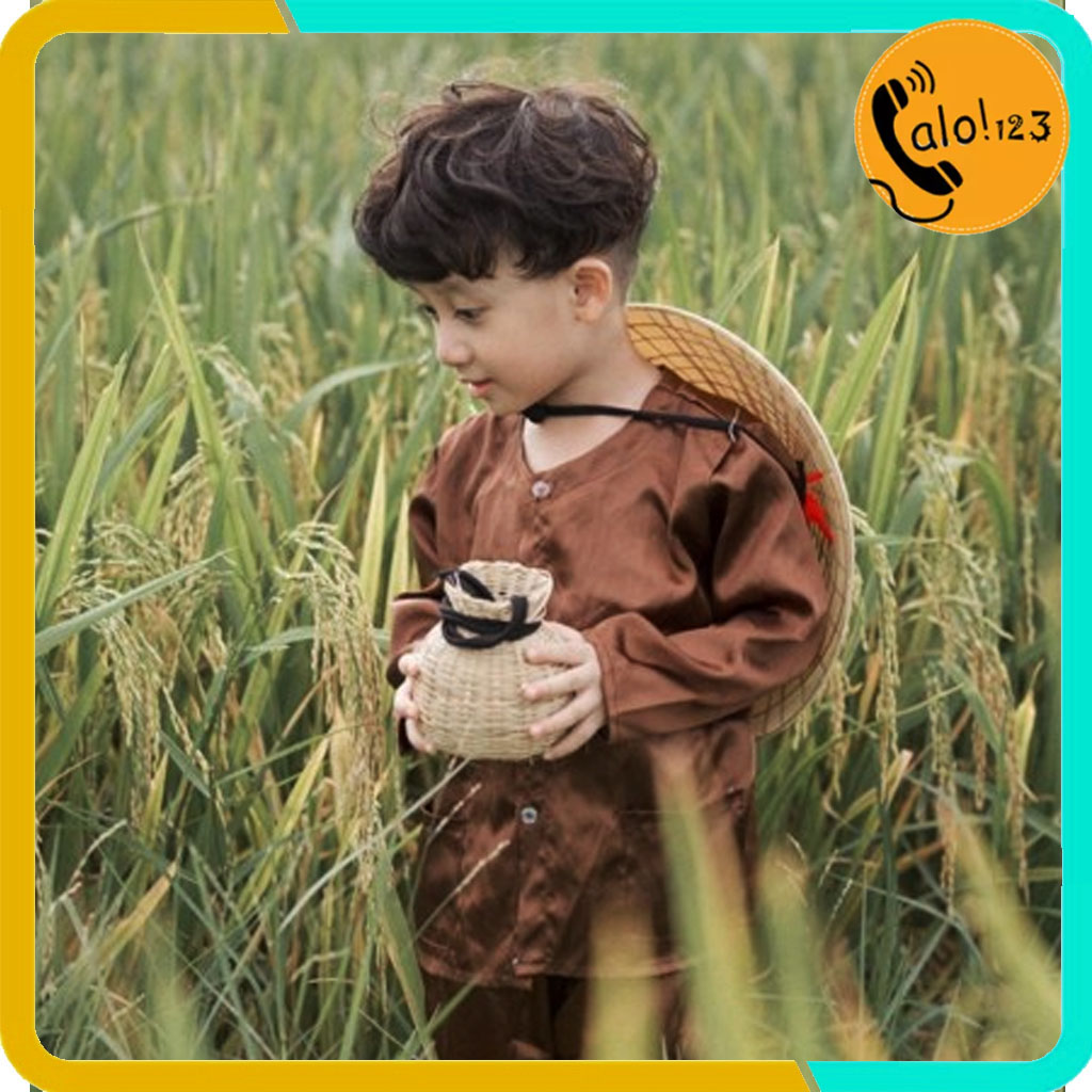 Áo Bà Ba Cho Bé Trai Và Gái Từ 1-6 Tuổi, Set Nguyên Bộ Quần+ Áo Màu Nâu, Chất Lụa Mát Mẻ