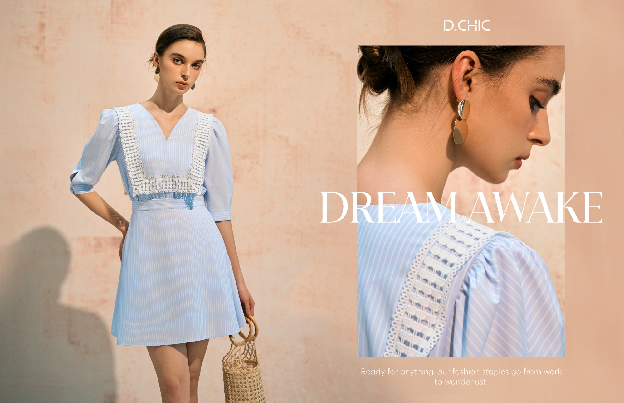 D.CHIC Váy cổ V tay lỡ phối ren MS: 2813446