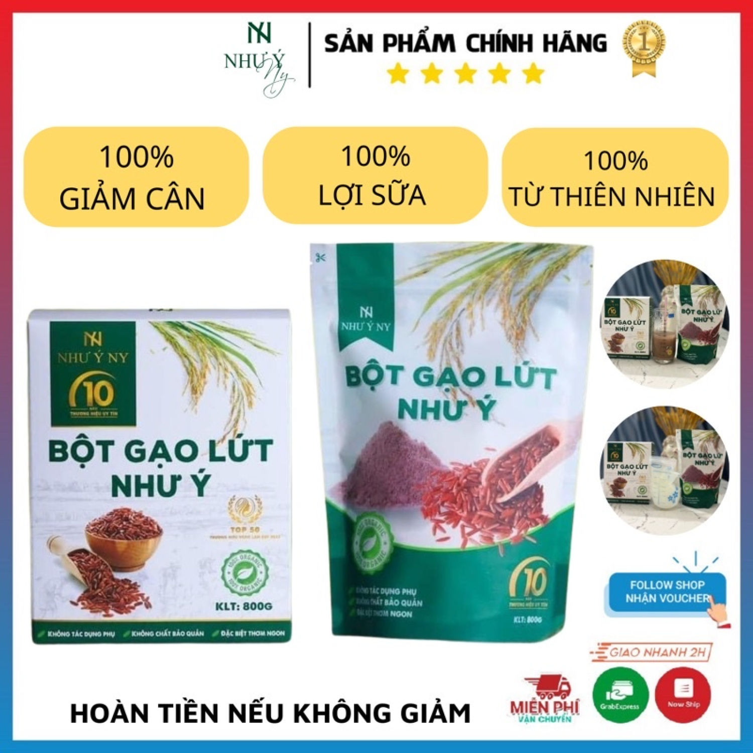 Bột gạo lứt Như Ý 800g tác dụng giảm cân, lợi sữa giúp cơ thể nhẹ nhàng