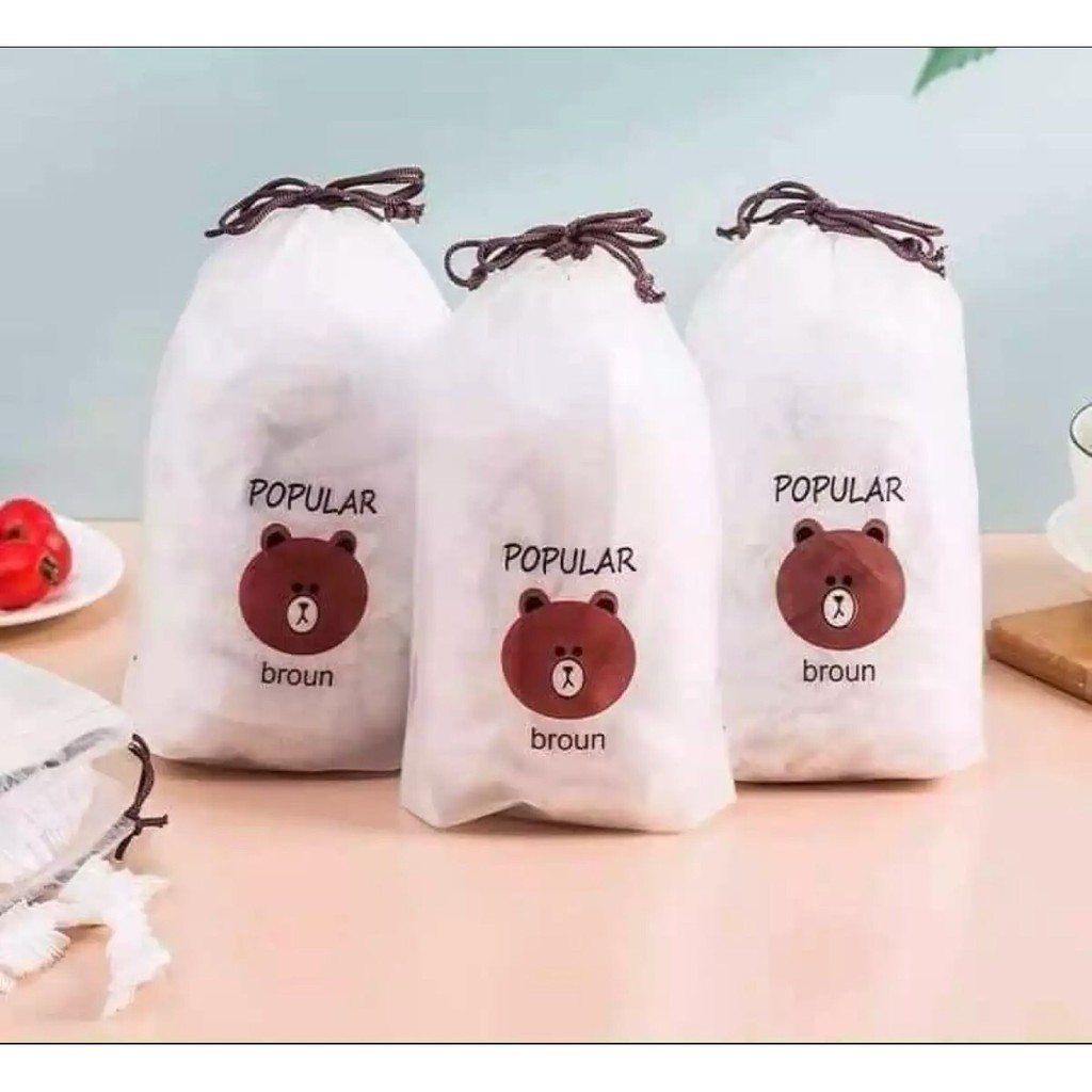MÀNG BỌC THỰC PHẨM PE CÓ CHUN BỌC ĐỒ ĂN TÚI 100 CÁI