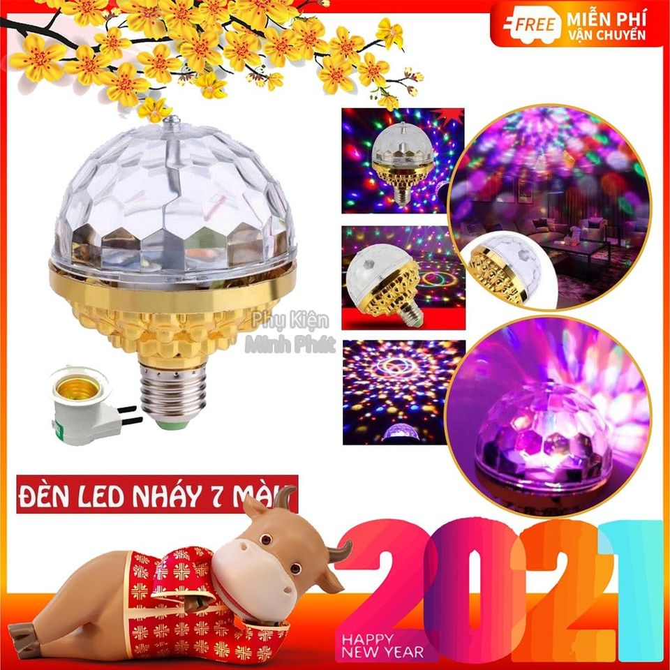 Đèn led Xoay 7 màu, đèn chớp 7 màu, đèn trang trí, đèn Led karaoke,Đèn Led Vũ Trường, Bar, Sân Khấu 7 Màu Xoay + Kèm chuôi đèn có con tắc