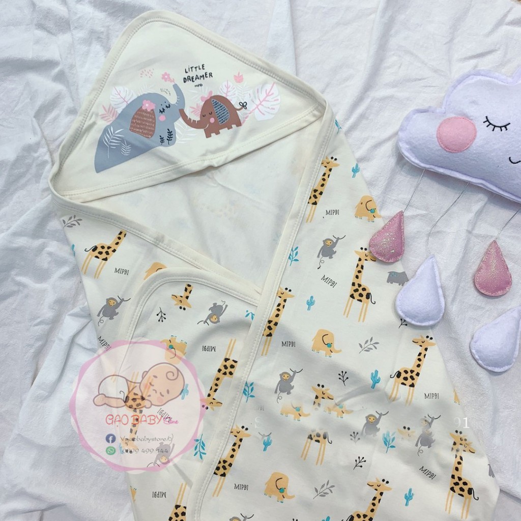 ủ choàng sơ sinh cotton Mipbi 2 lớp cho bé