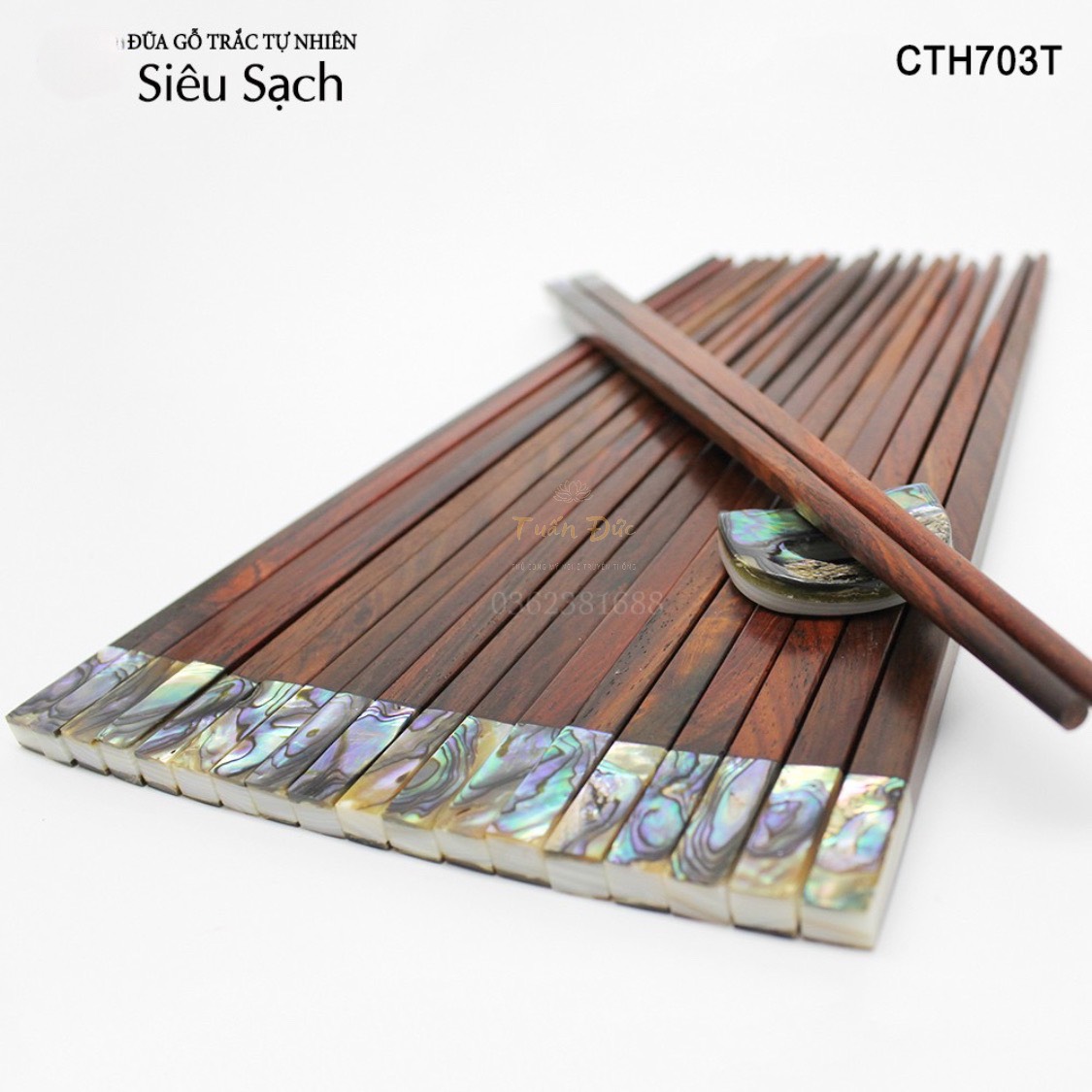 Đũa gỗ trắc tự nhiên đầu ốc biển new zealand hộp 10 đôi - mã số cth703tv- tuấn đức mỹ nghệ