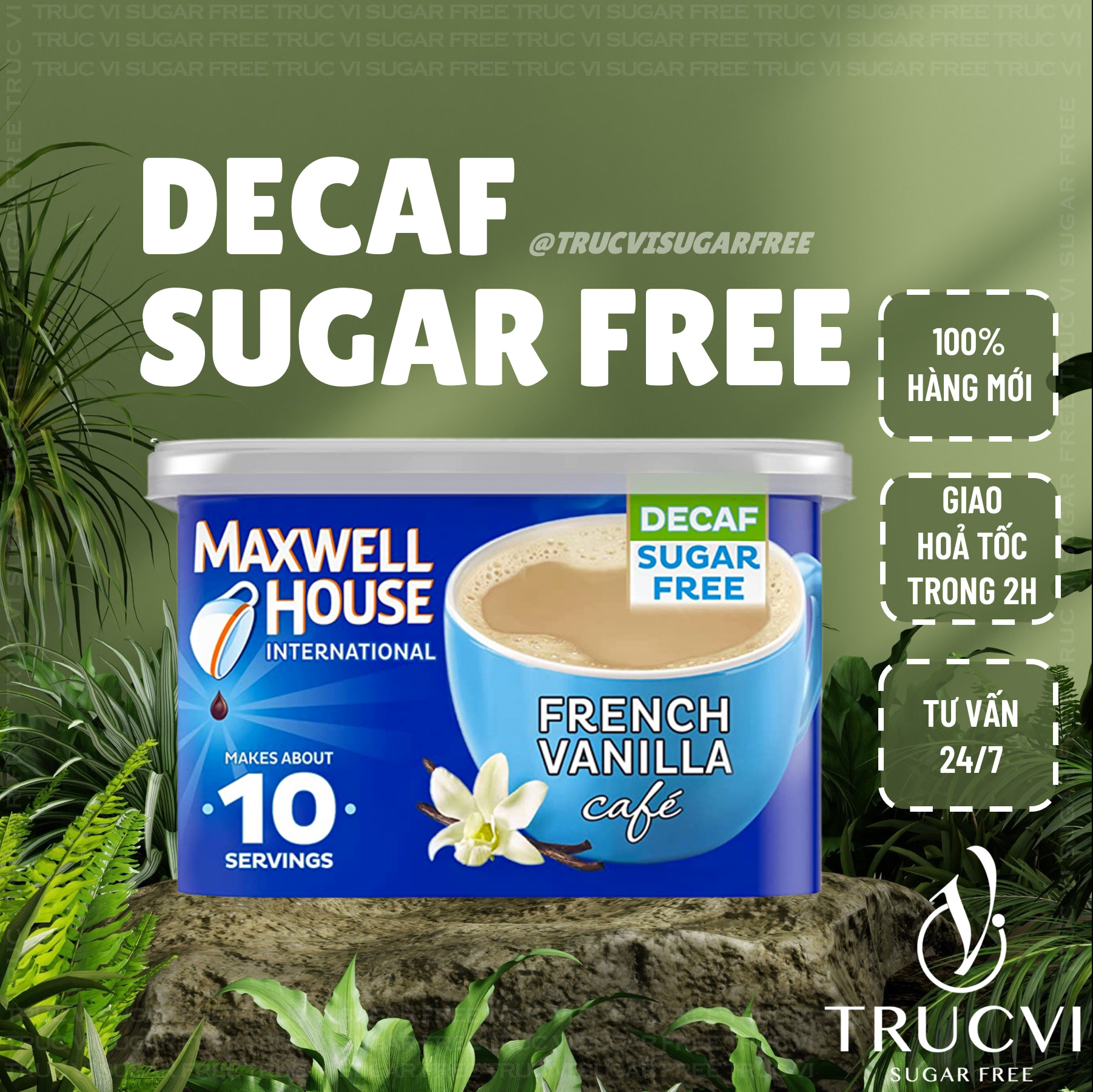 Cafe bột Không đường Không Cafein MaxWell House( eat clean, keto, tiểu đường)