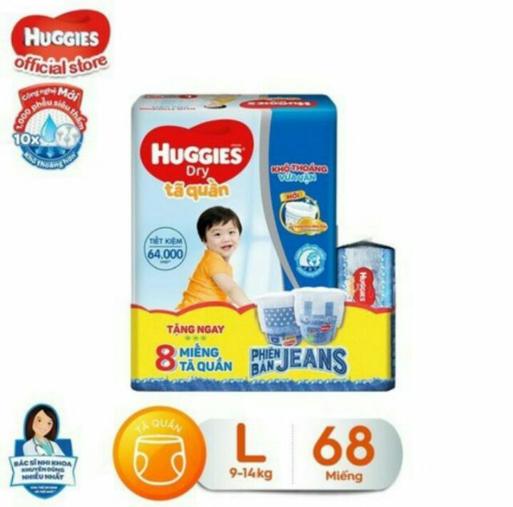 Bỉm quần huggies size L68 tặng thêm 8 miếng