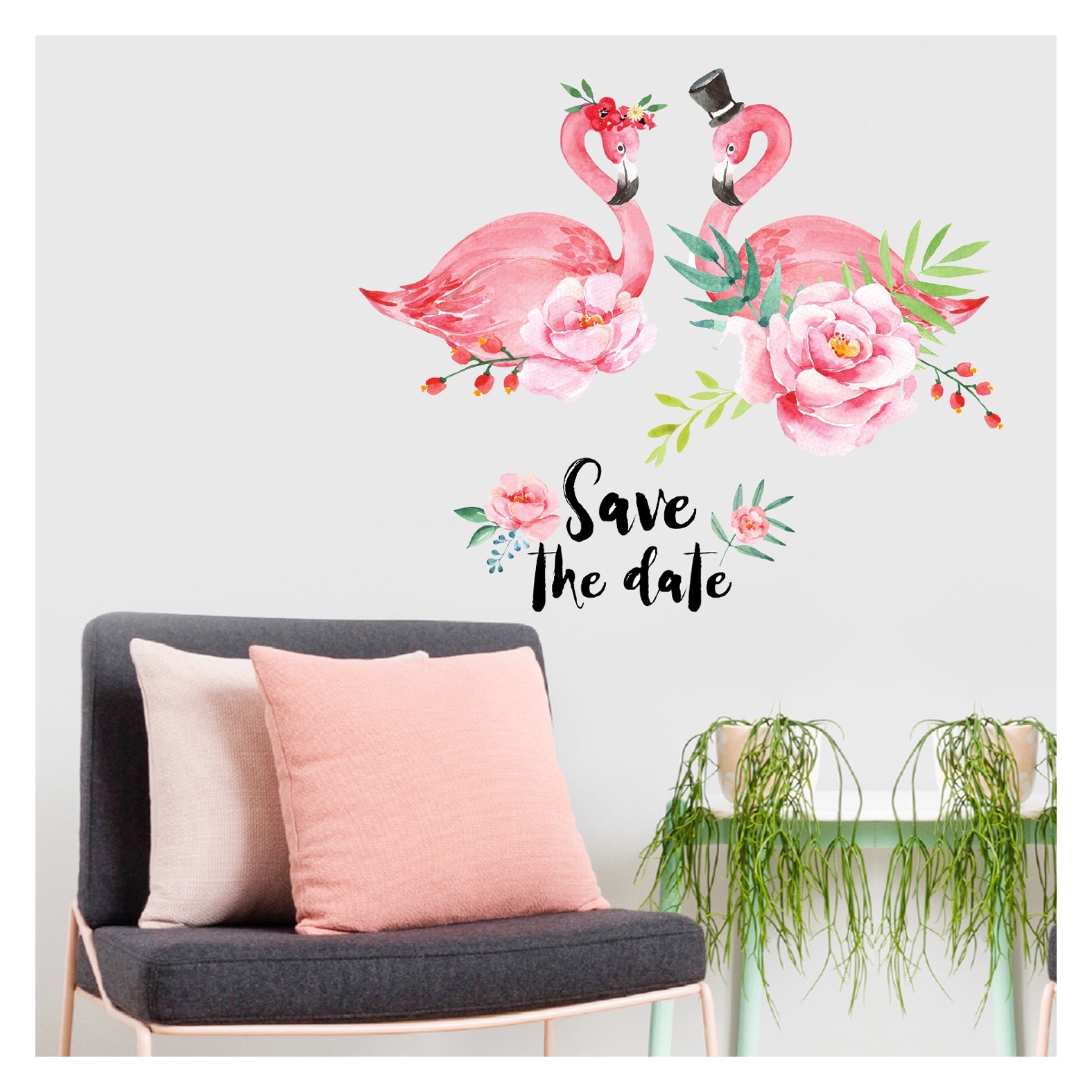 Decal tranh dán tường đôi chim hạc save the date