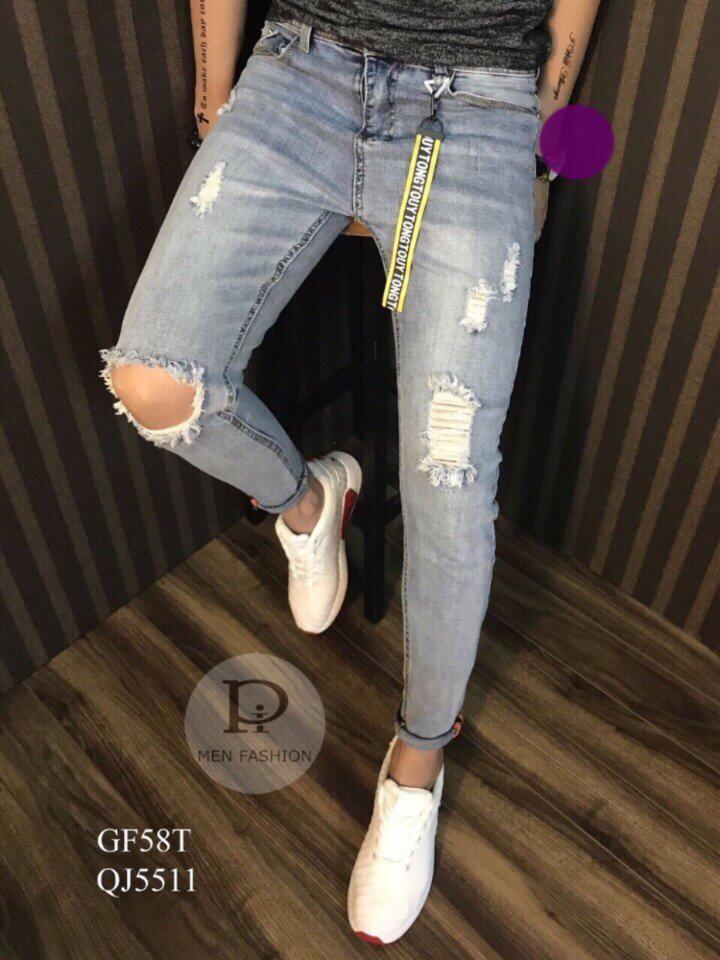 Quần jeans nam rách gối phong cách