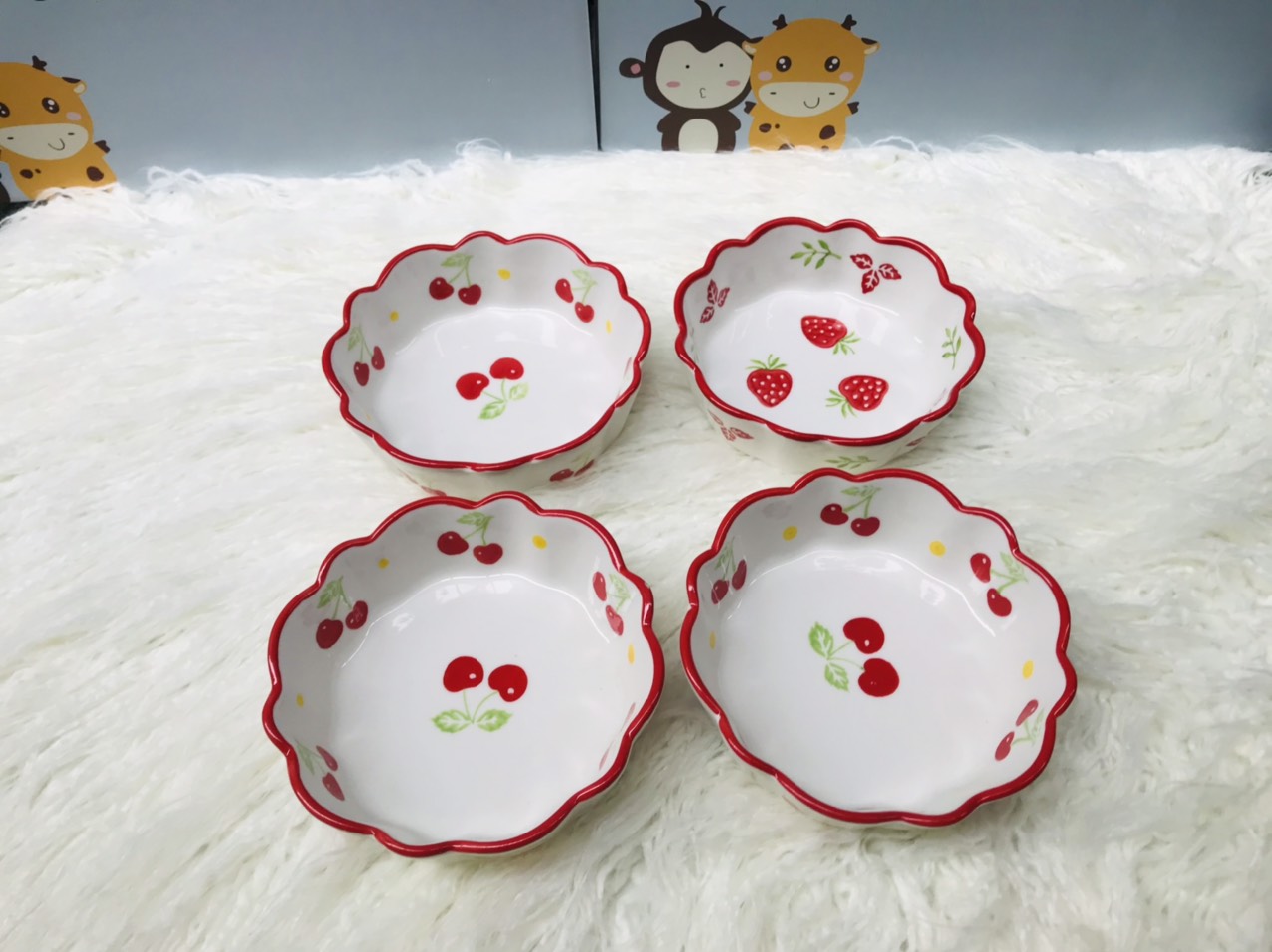 Bát Đĩa Gốm Sứ Họa Tiết Trái Dâu Tây, Cherry