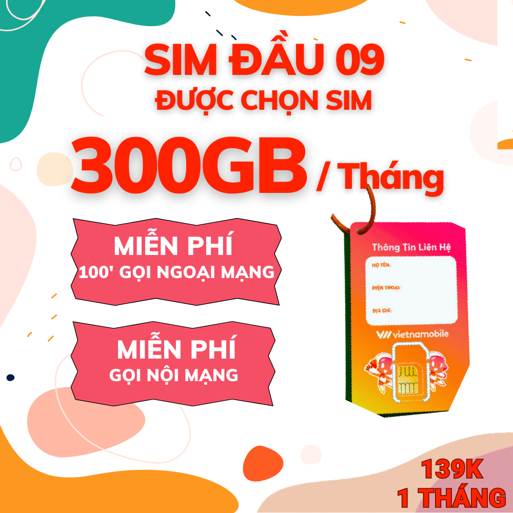 Vietnamobile selected top Number 09 SIM card with free local calls and 100 minutes external calls