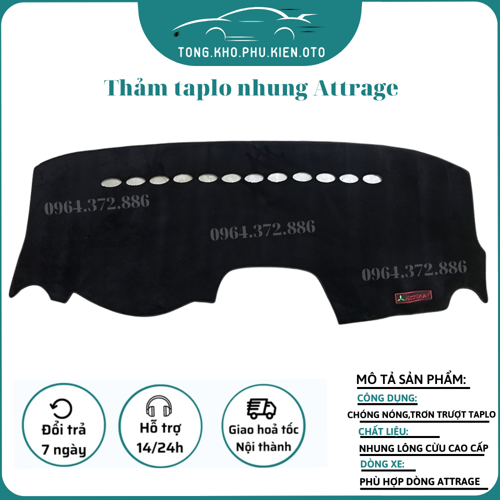 Thảm taplo Mitsubishi Attrage 2015-2023 nhung lông cừu, có chống trượt
