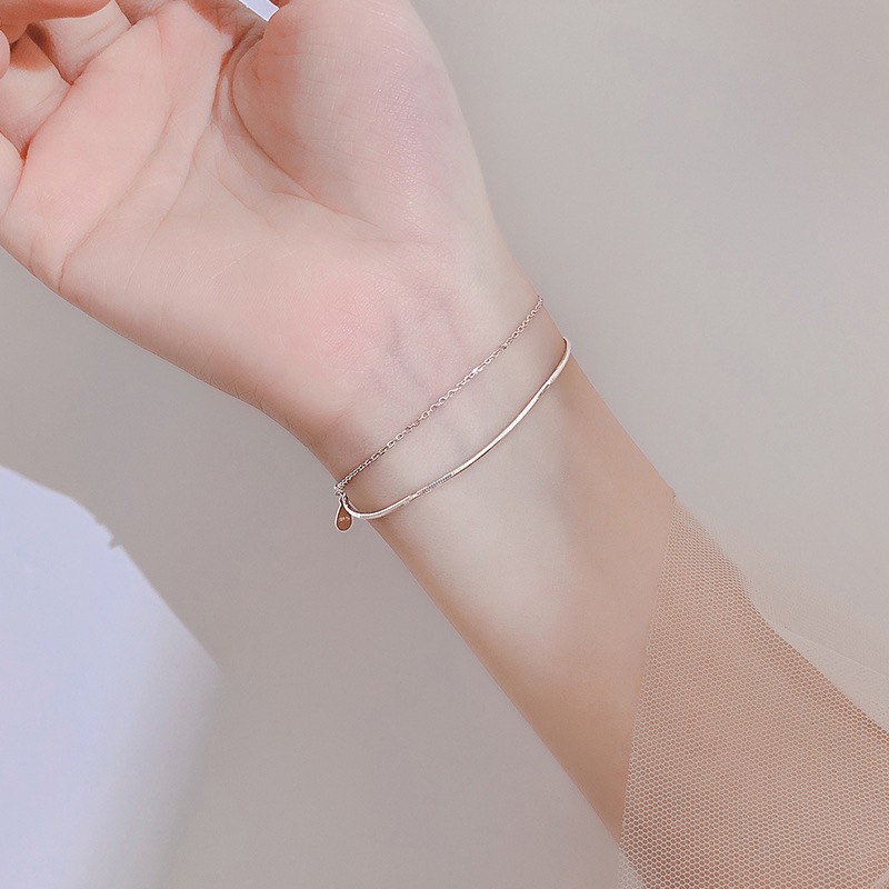 Lắc tay trơn bạc nữ 2 dây mắt xích thời trang