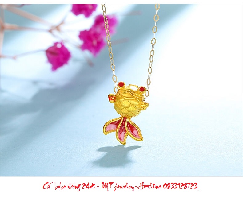 Charm Cá bo bo sơn men vàng 9999