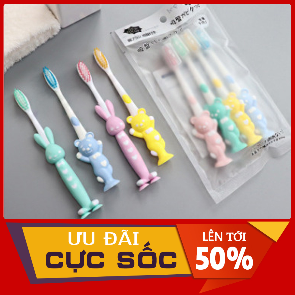 Bộ 4 Bàn Chải Đánh Răng Hình Thú Xuất Nhật Cho Bé Chất Liệu Cao Cấp , Mềm Mại Ưu Đãi Đặc Biệt