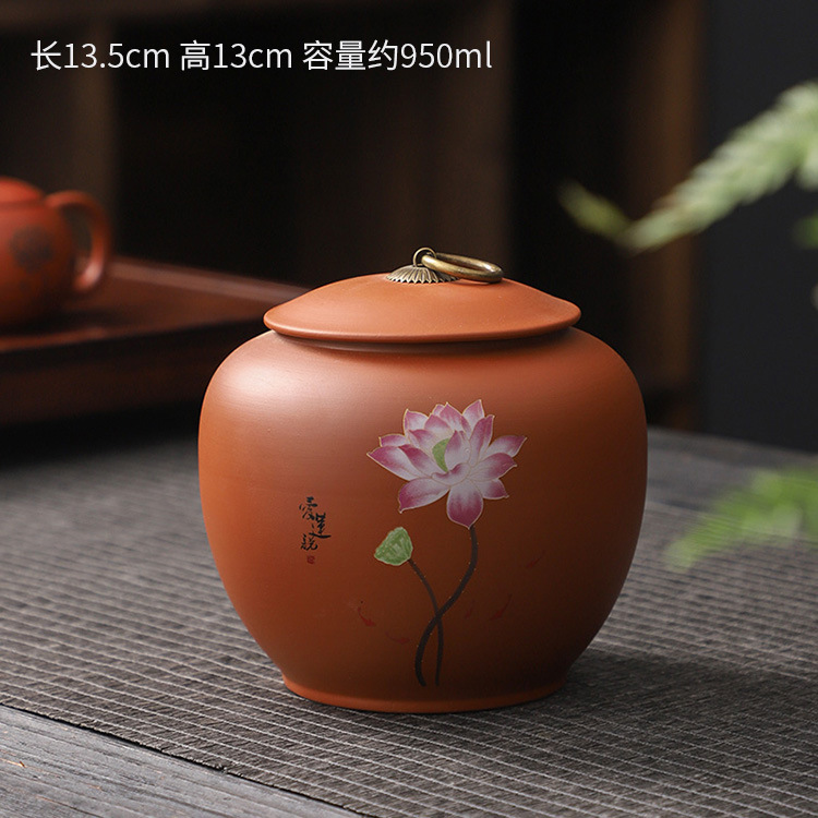Hũ, Bình đựng trà bằng gốm tử sa (cỡ lớn dung tích 950 ml, Nắp rất khít)