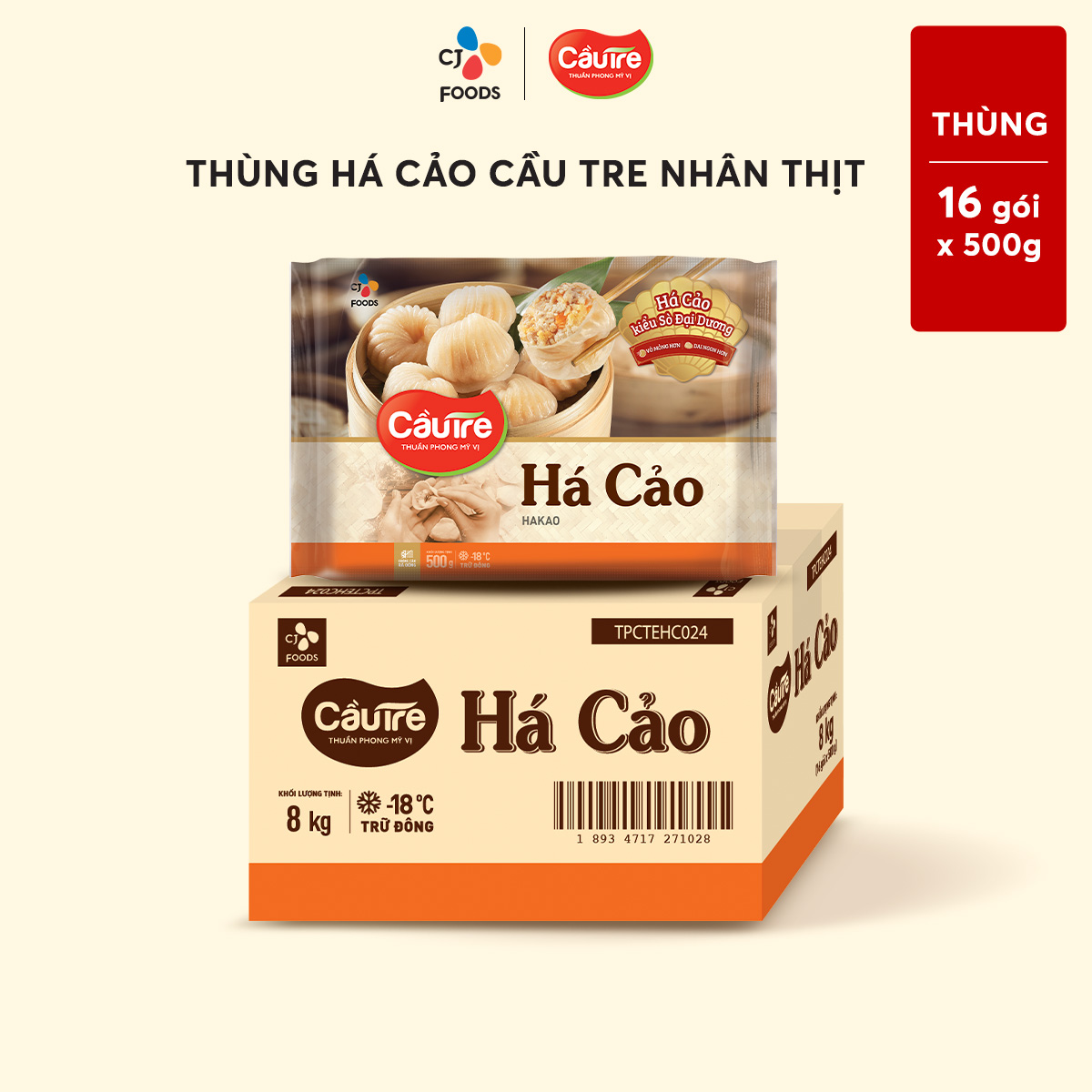 [Hỏa tốc] Thùng 16 gói Há cảo Cầu Tre nhân Thịt (500g x 16 gói)